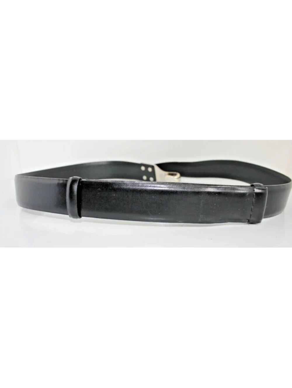 Women's Black Simulated Leather Slide Belt Silver Textured Buckle Size XL 100310